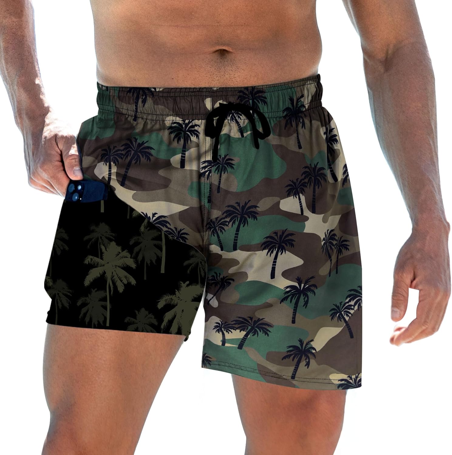 Herren Badehose mit Kompressionsfutter 5,5" Schrittlänge schnelltrocknend Badeanzug Shorts - Bild 28 von 29