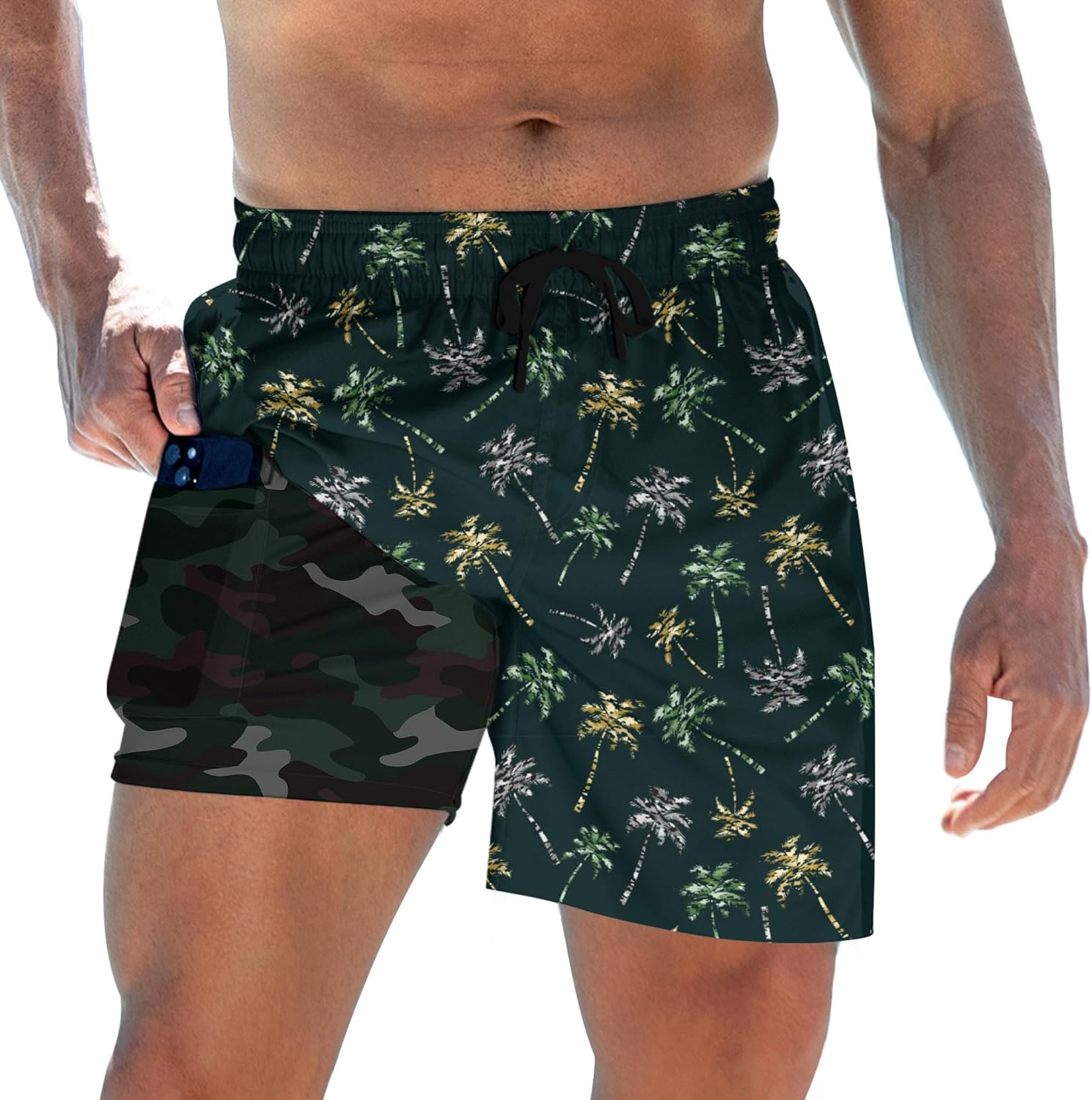 Herren Badehose mit Kompressionsfutter 5,5" Schrittlänge schnelltrocknend Badeanzug Shorts - Bild 29 von 29
