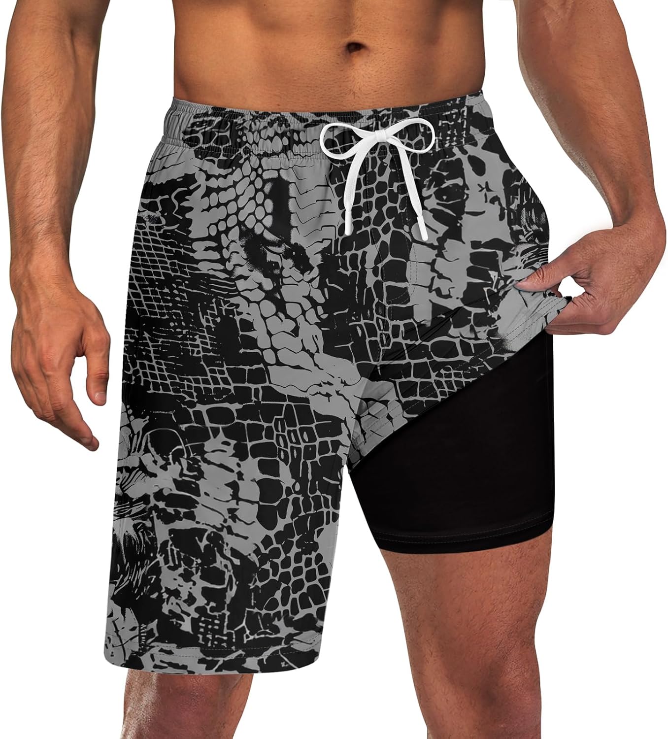 Herren 2 in 1 schnelltrocknende Stretch Badehose mit Kompressionsfutter und 3 Taschen - Bild 20 von 32
