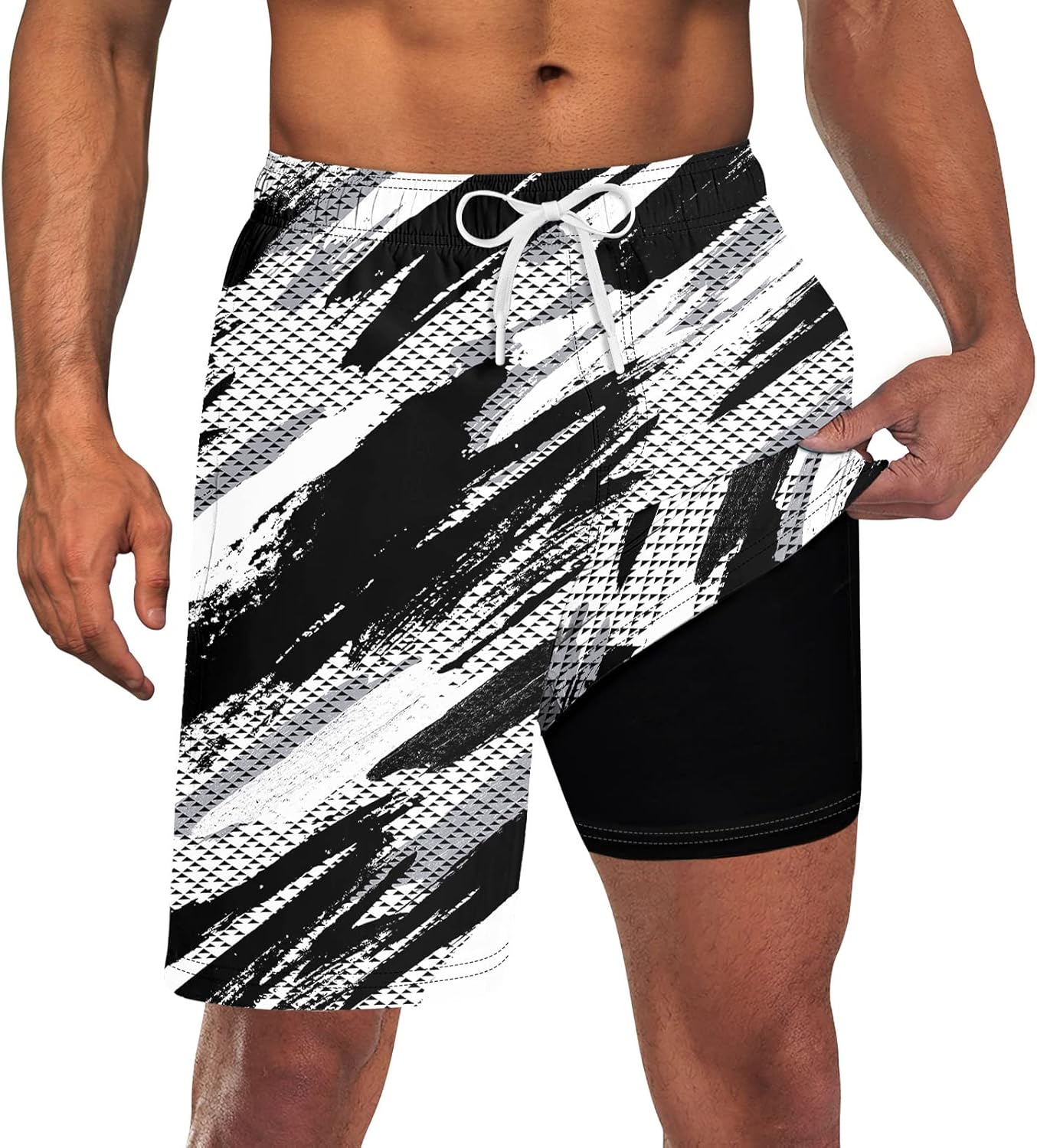 Herren 2 in 1 schnelltrocknende Stretch Badehose mit Kompressionsfutter und 3 Taschen - Bild 22 von 32
