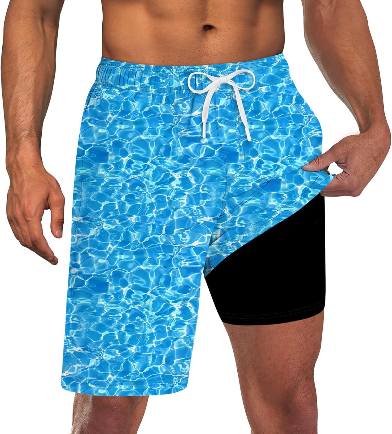 Herren 2 in 1 schnelltrocknende Stretch Badehose mit Kompressionsfutter und 3 Taschen - Bild 24 von 32