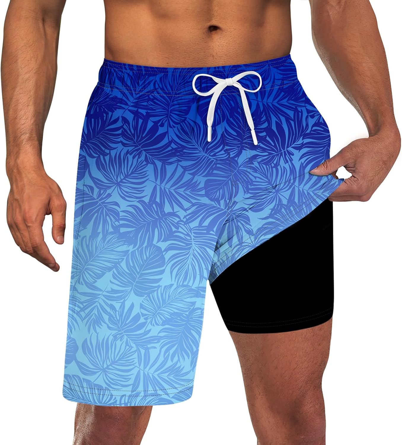 Herren 2 in 1 schnelltrocknende Stretch Badehose mit Kompressionsfutter und 3 Taschen - Bild 27 von 32