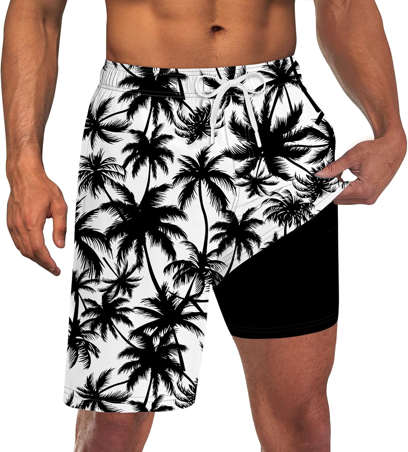 Herren 2 in 1 schnelltrocknende Stretch Badehose mit Kompressionsfutter und 3 Taschen - Bild 28 von 32