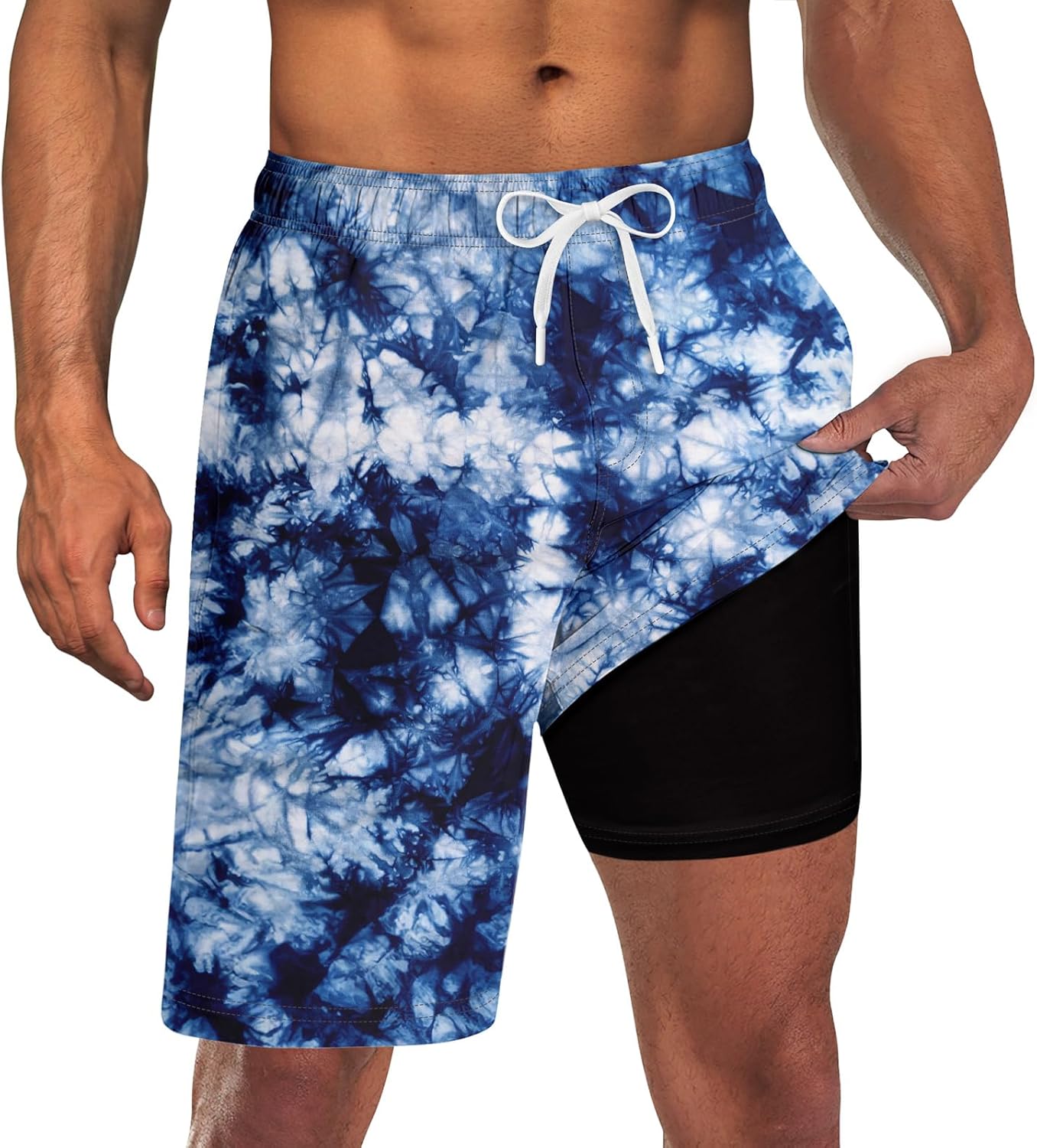 Herren 2 in 1 schnelltrocknende Stretch Badehose mit Kompressionsfutter und 3 Taschen - Bild 29 von 32