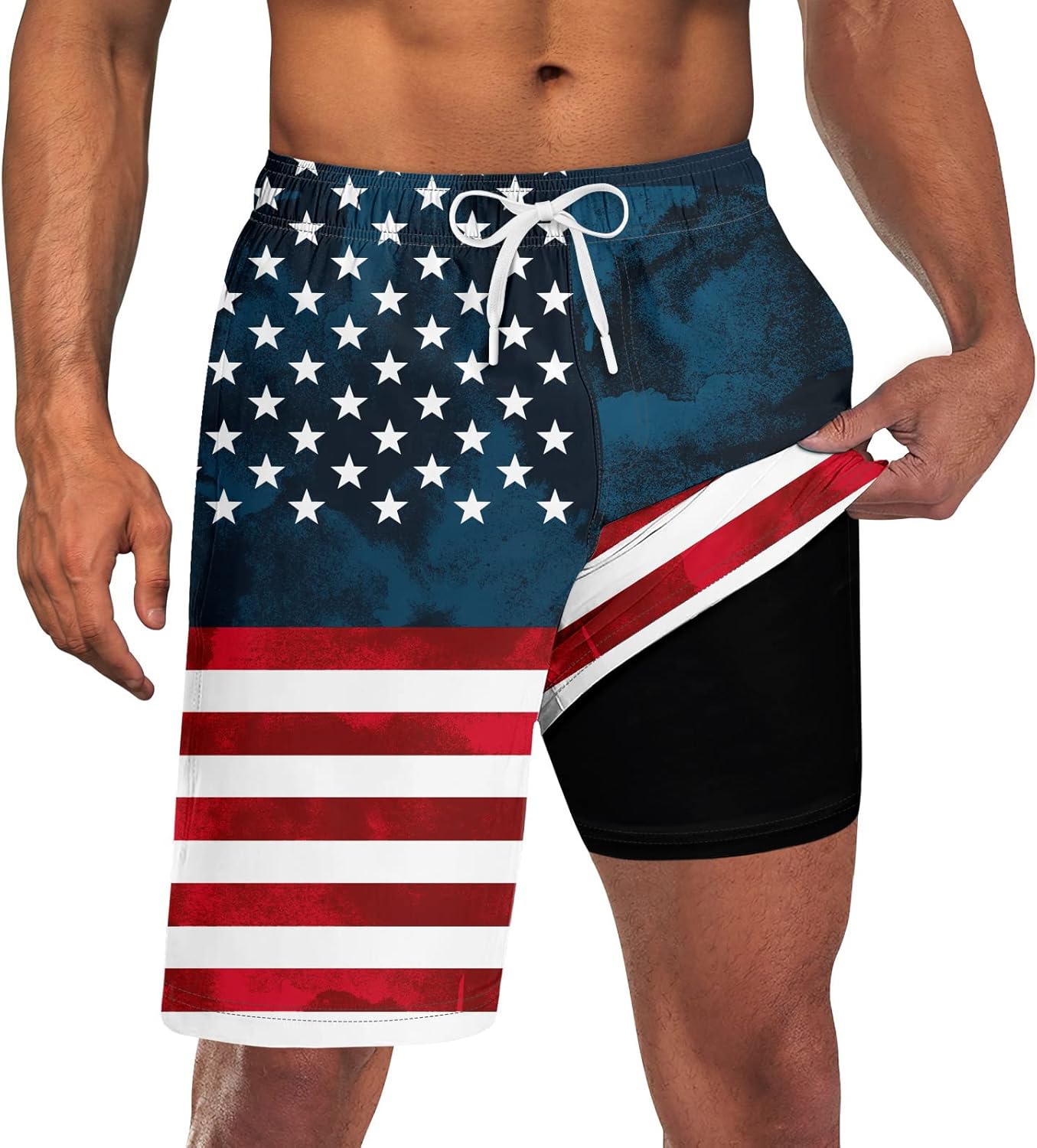 Herren 2 in 1 schnelltrocknende Stretch Badehose mit Kompressionsfutter und 3 Taschen - Bild 30 von 32