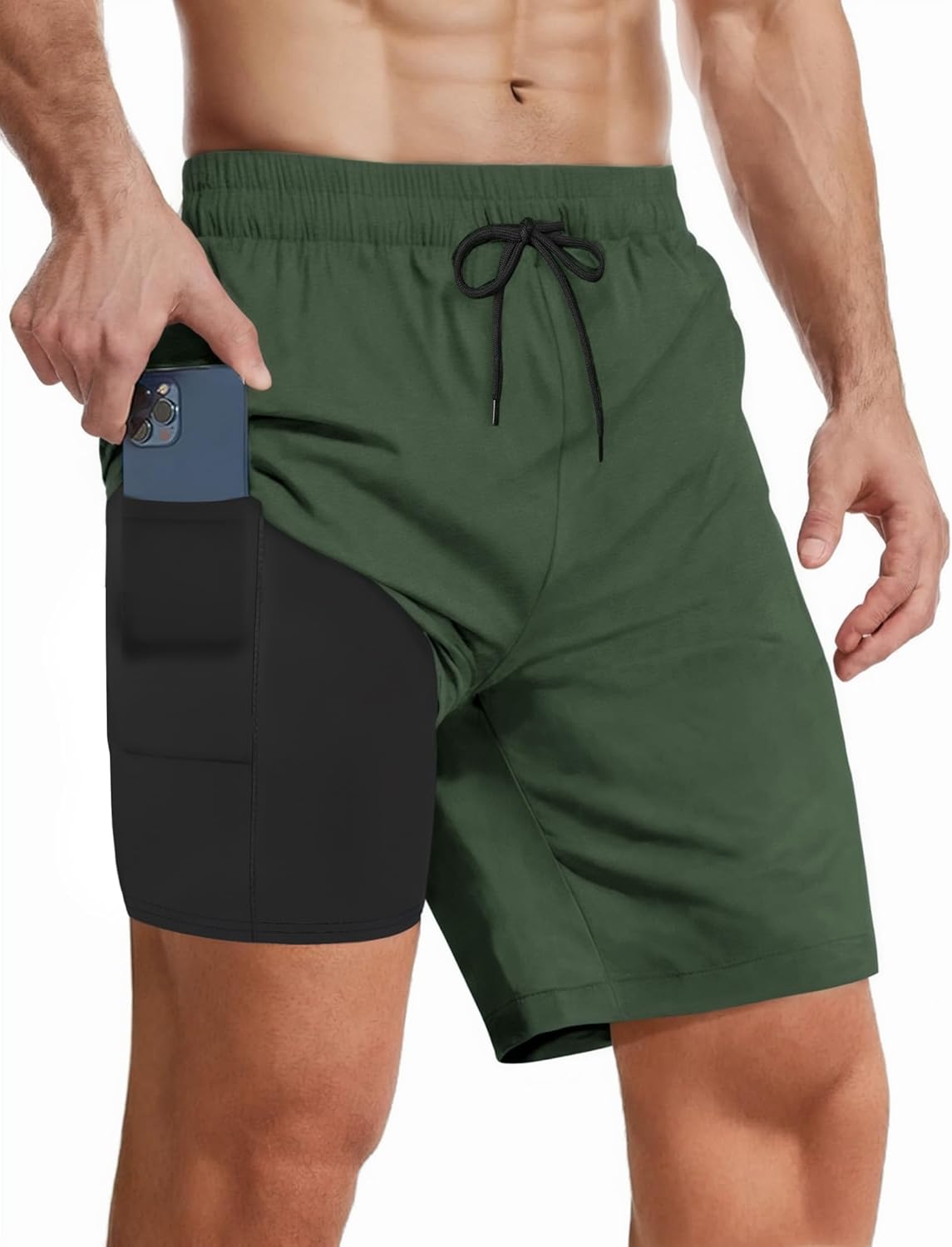 Mens Quick Dry Swim Trunks 7" Inseam Compression Liner Board Shorts with Pockets - Picture 8 of 12