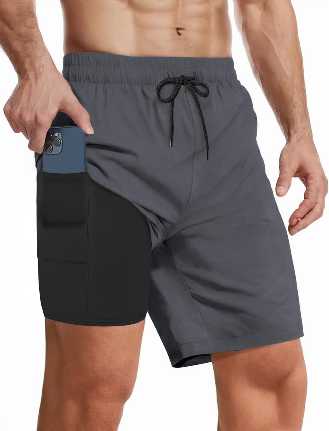 Mens Quick Dry Swim Trunks 7" Inseam Compression Liner Board Shorts with Pockets - Picture 9 of 12