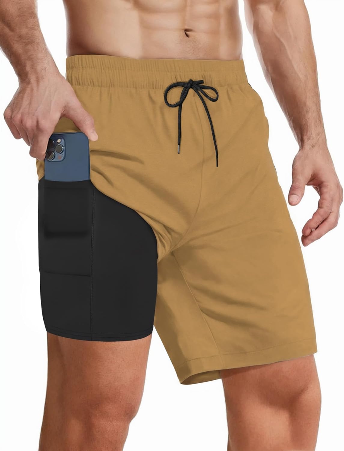 Mens Quick Dry Swim Trunks 7" Inseam Compression Liner Board Shorts with Pockets - Picture 10 of 12