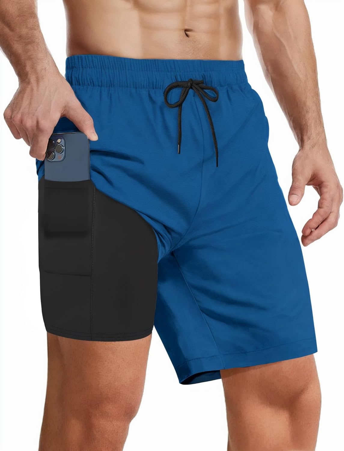Mens Quick Dry Swim Trunks 7" Inseam Compression Liner Board Shorts with Pockets - Picture 11 of 12