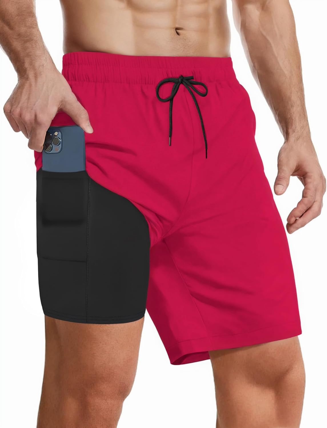 Mens Quick Dry Swim Trunks 7" Inseam Compression Liner Board Shorts with Pockets - Picture 12 of 12
