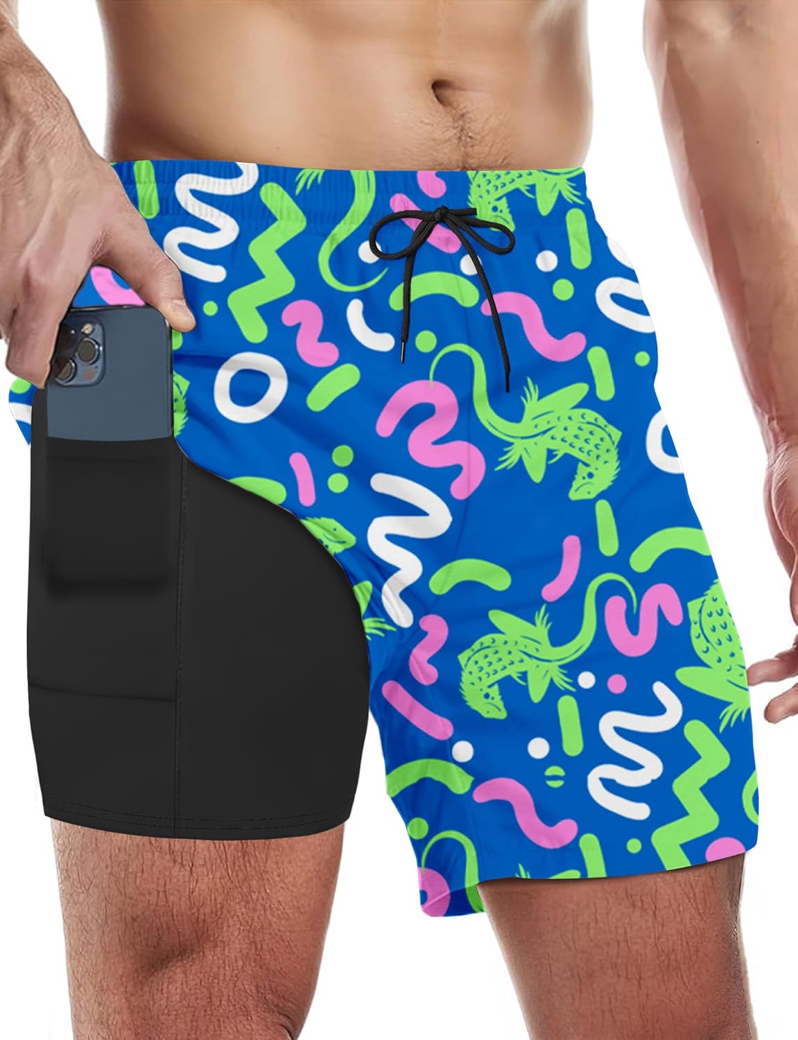 Men's Quick Dry Swim Trunks Shorts with Compression Liner and Pockets - Picture 16 of 20