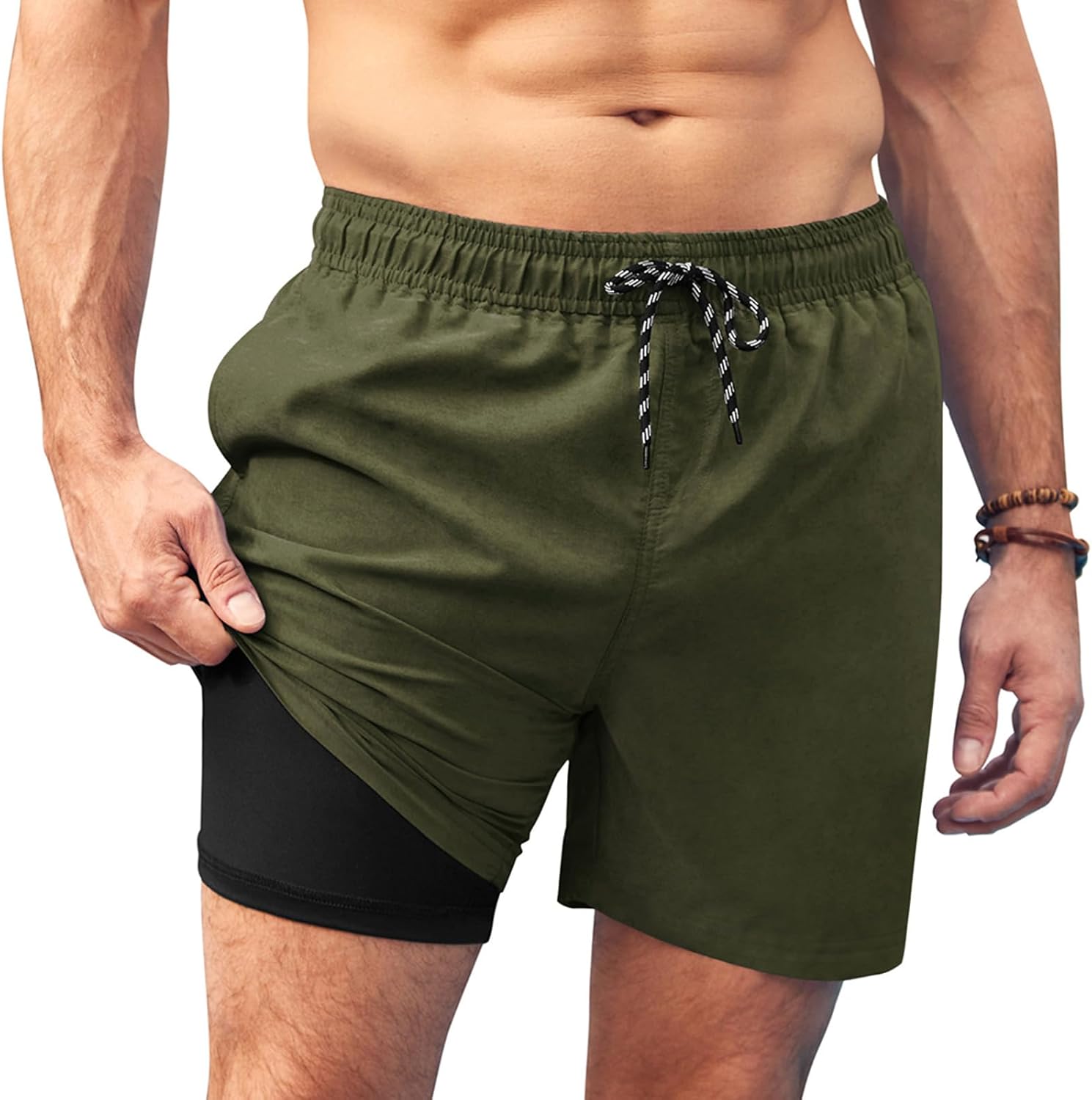 Men's Swim Trunks Quick Dry Bathing Suit with Compression Liner Board Shorts - Picture 13 of 44
