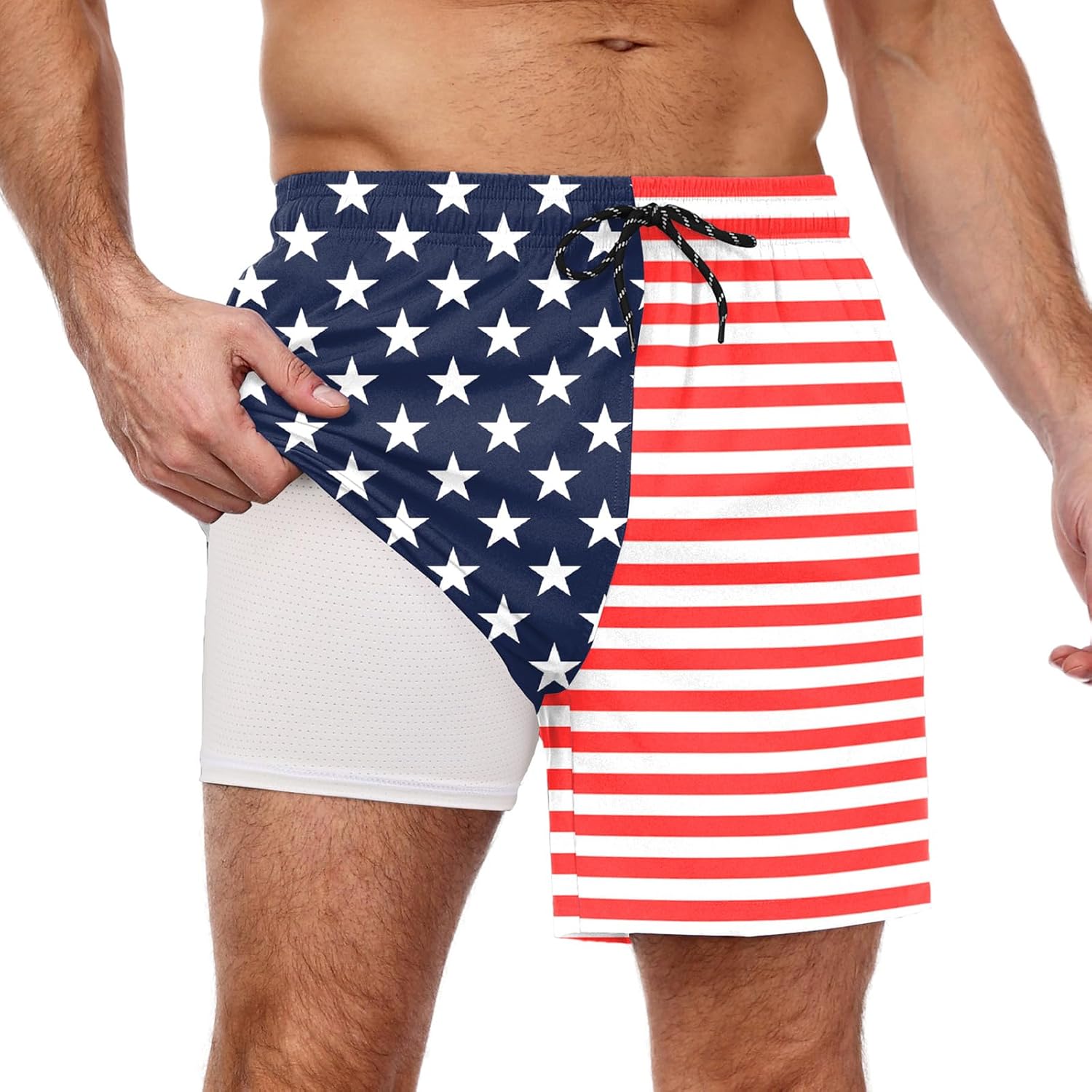 Men's Swim Trunks Quick Dry Bathing Suit with Compression Liner Board Shorts - Picture 16 of 44