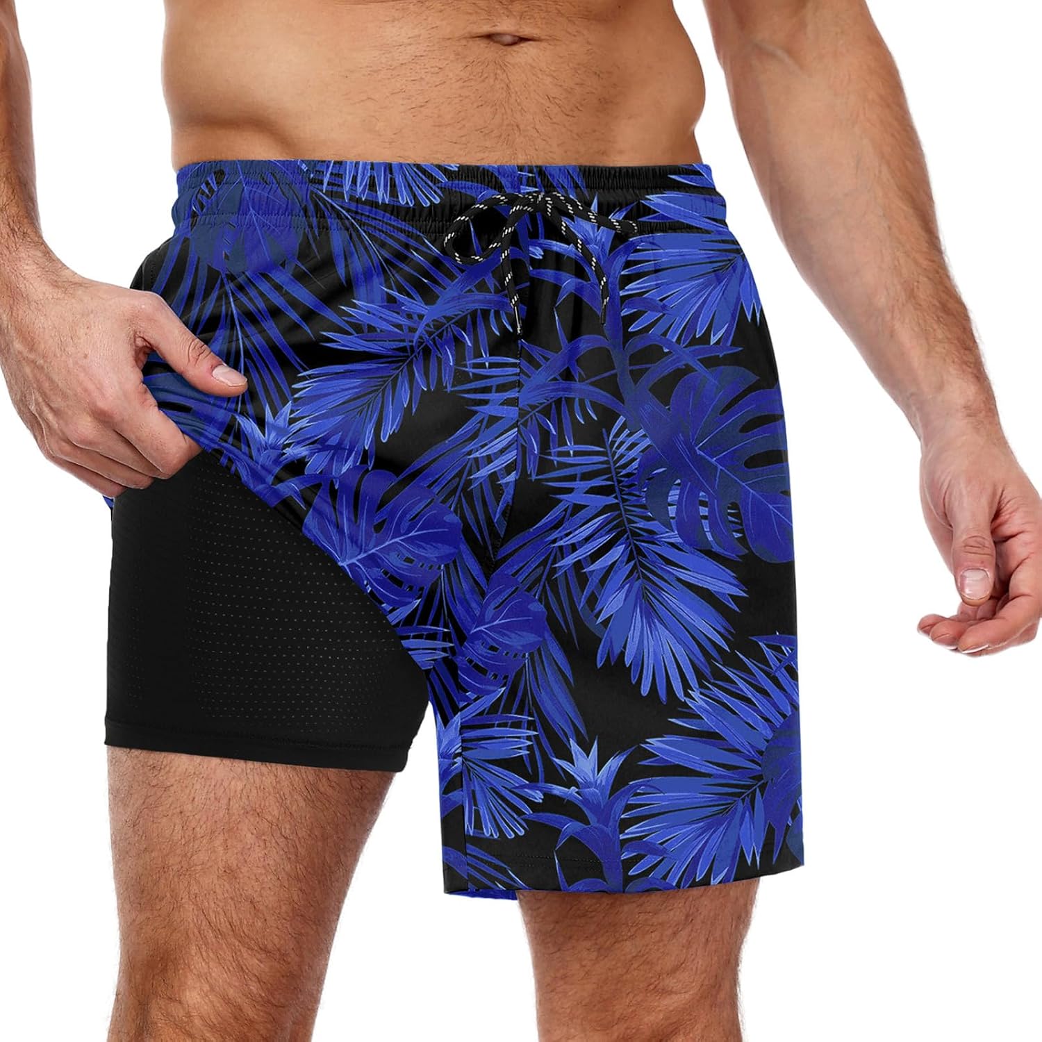Men's Swim Trunks Quick Dry Bathing Suit with Compression Liner Board Shorts - Picture 17 of 44