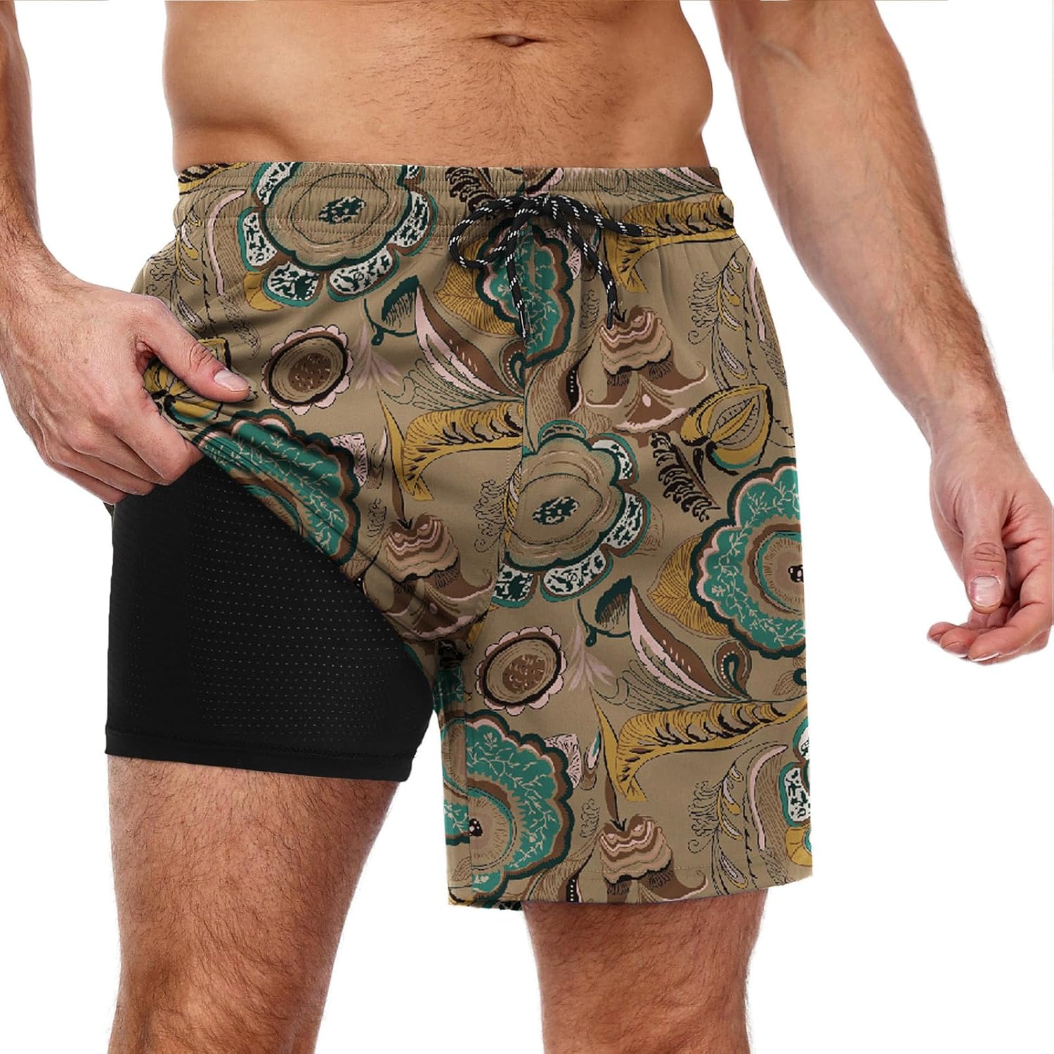 Men's Swim Trunks Quick Dry Bathing Suit with Compression Liner Board Shorts - Picture 20 of 44