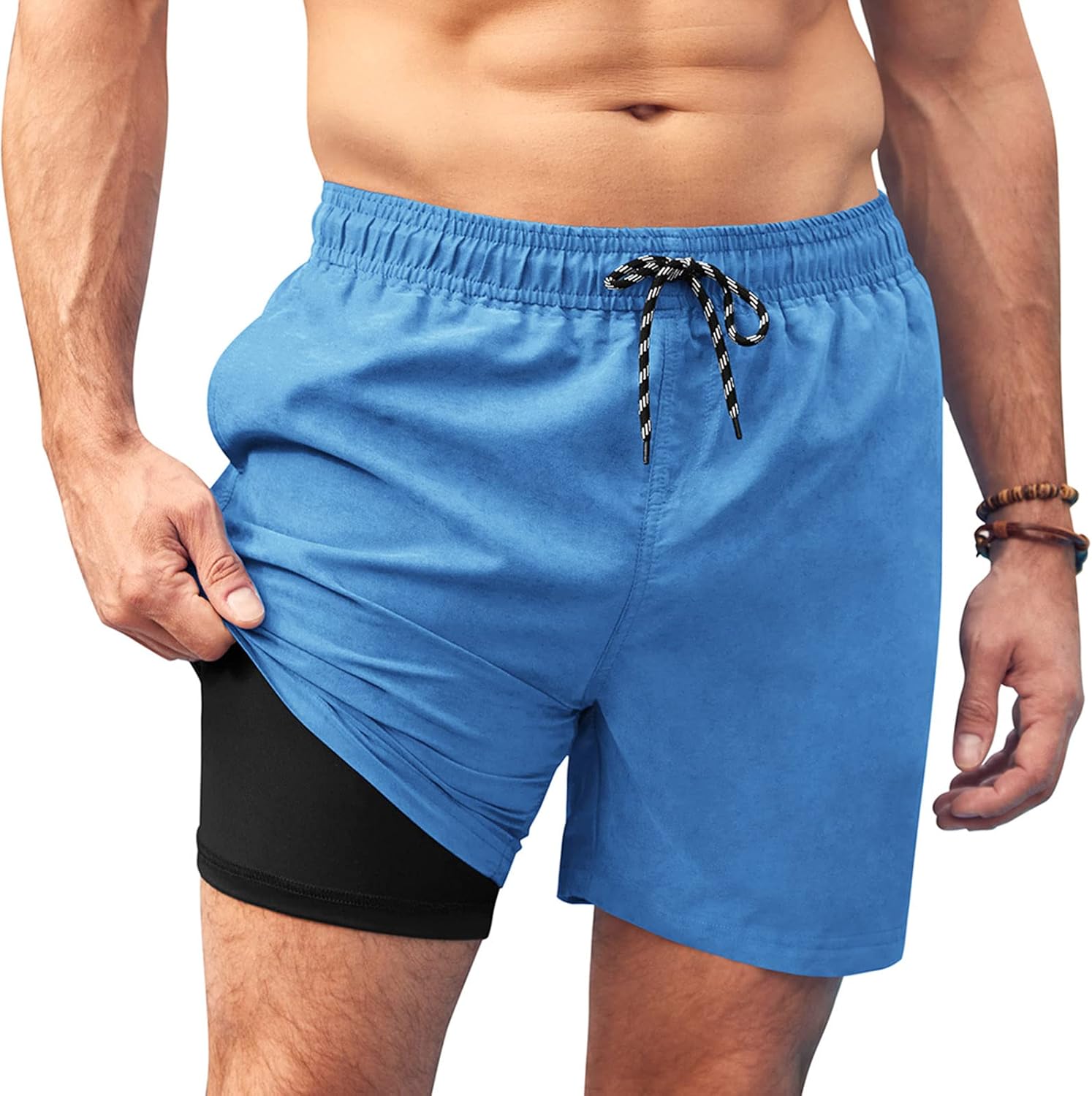 Men's Swim Trunks Quick Dry Bathing Suit with Compression Liner Board Shorts - Picture 23 of 44
