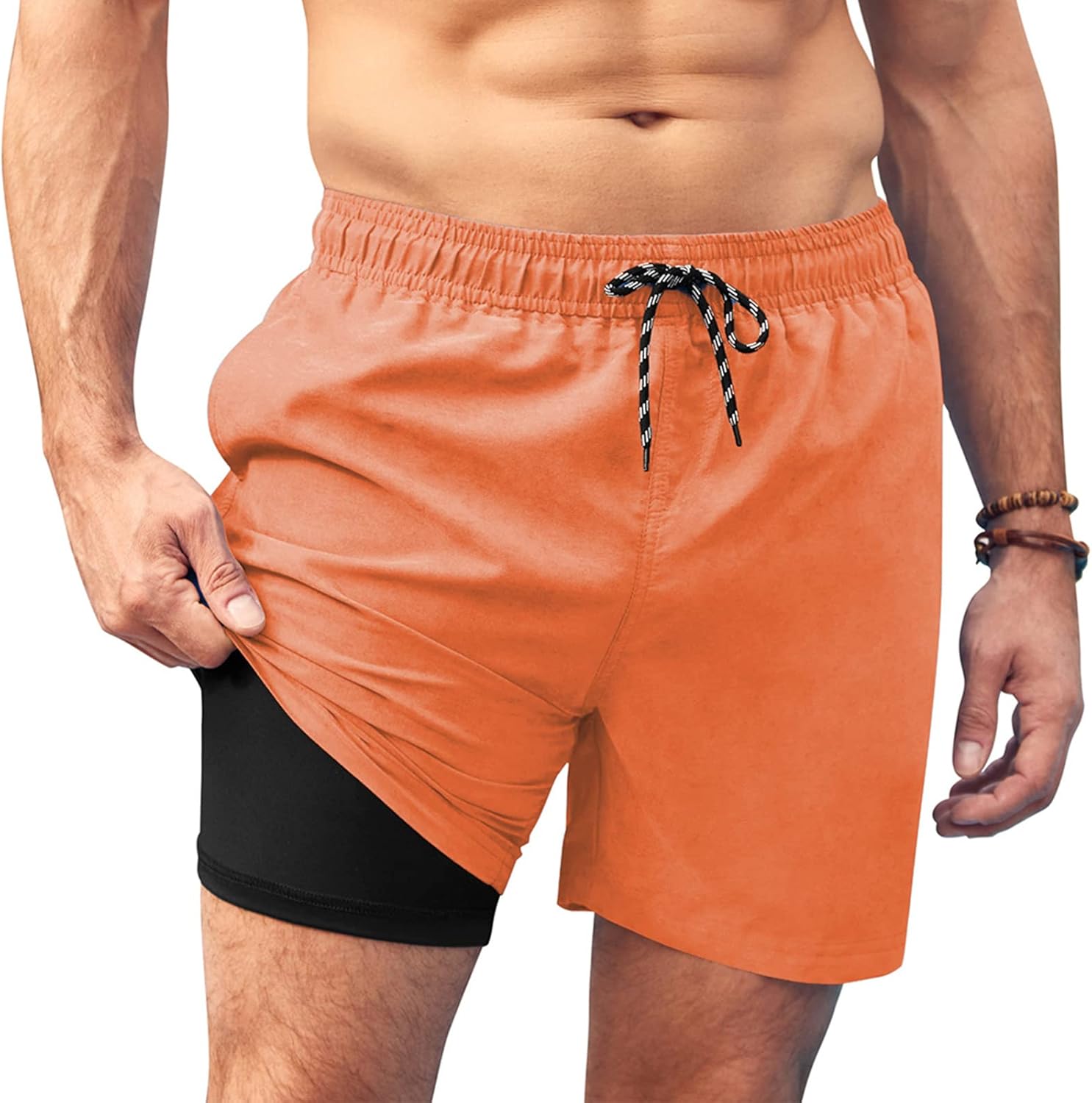 Men's Swim Trunks Quick Dry Bathing Suit with Compression Liner Board Shorts - Picture 24 of 44