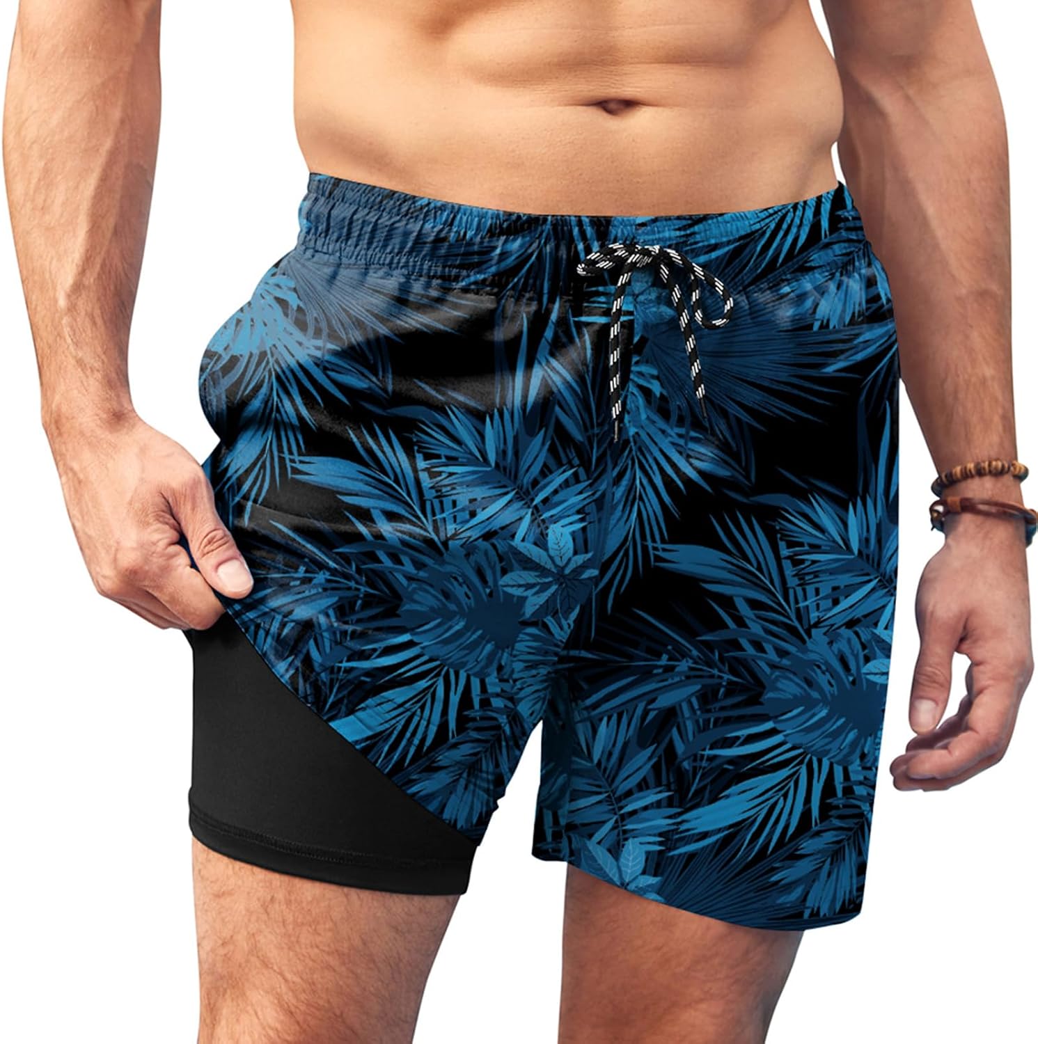 Men's Swim Trunks Quick Dry Bathing Suit with Compression Liner Board Shorts - Picture 25 of 44