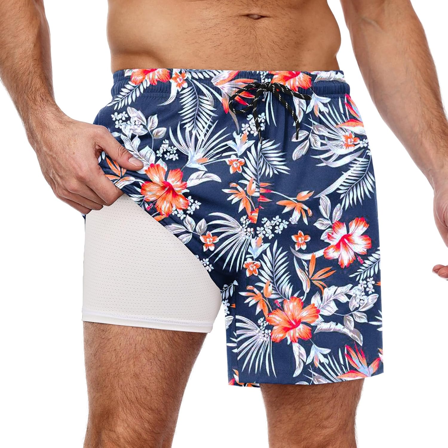 Men's Swim Trunks Quick Dry Bathing Suit with Compression Liner Board Shorts - Picture 26 of 44