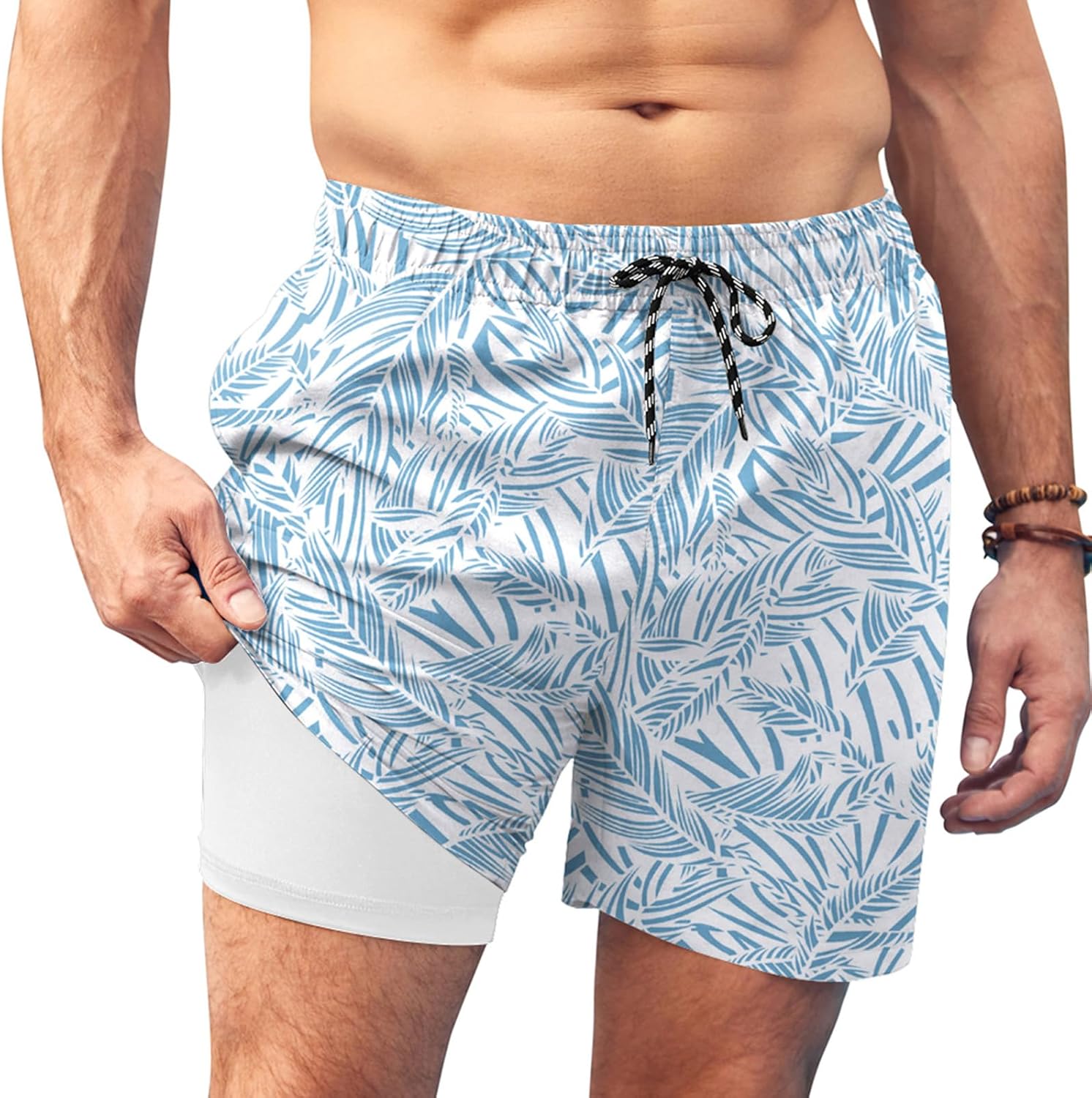 Men's Swim Trunks Quick Dry Bathing Suit with Compression Liner Board Shorts - Picture 29 of 44