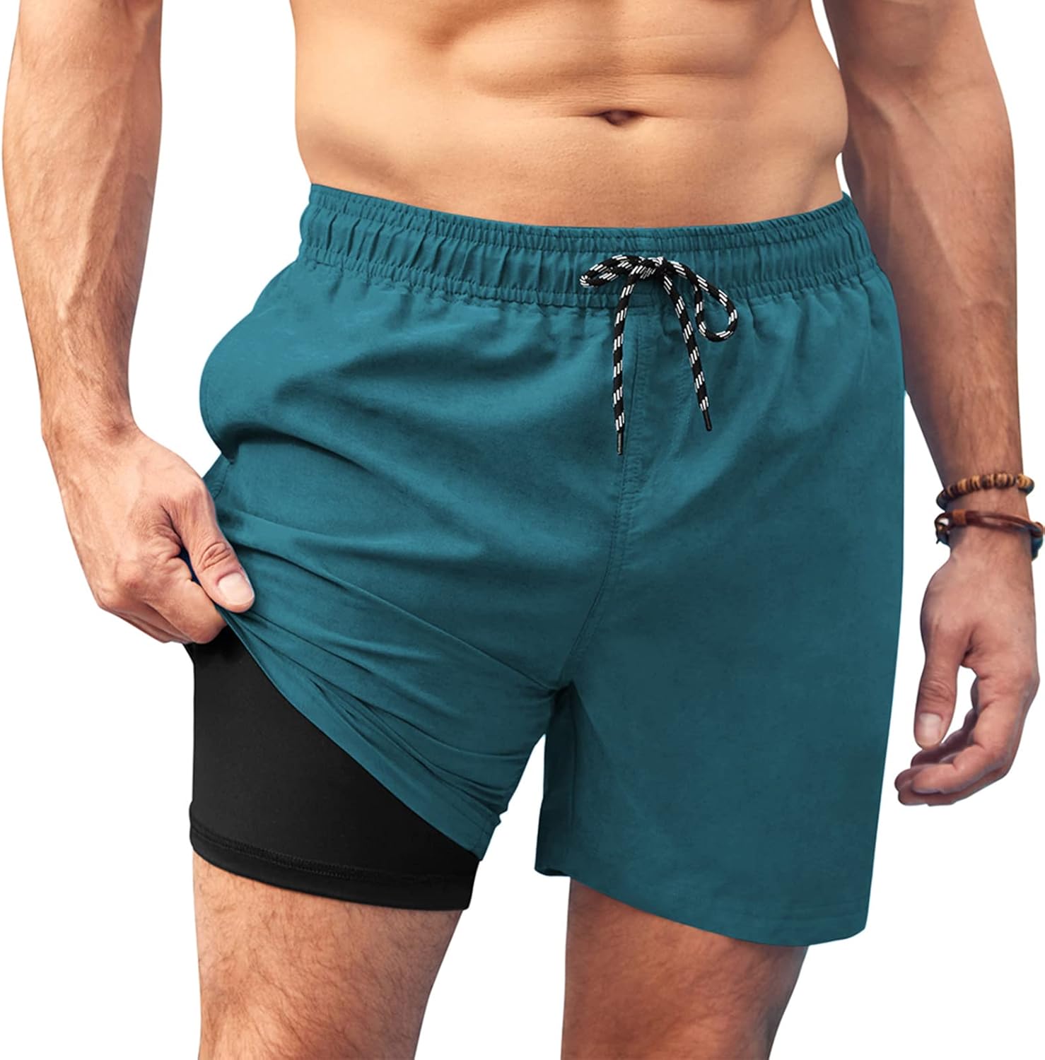Men's Swim Trunks Quick Dry Bathing Suit with Compression Liner Board Shorts - Picture 31 of 44