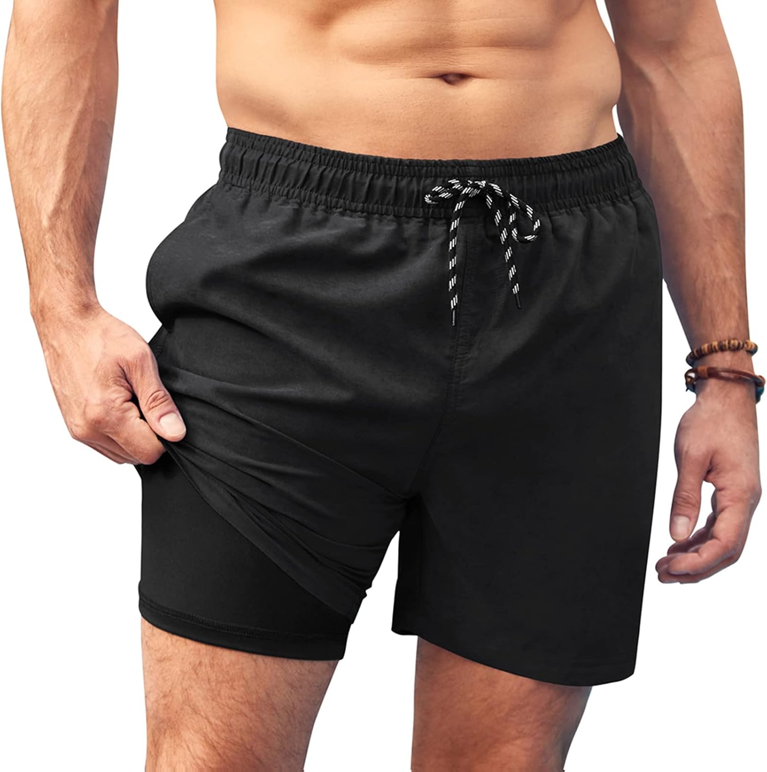 Men's Swim Trunks Quick Dry Bathing Suit with Compression Liner Board Shorts - Picture 37 of 44