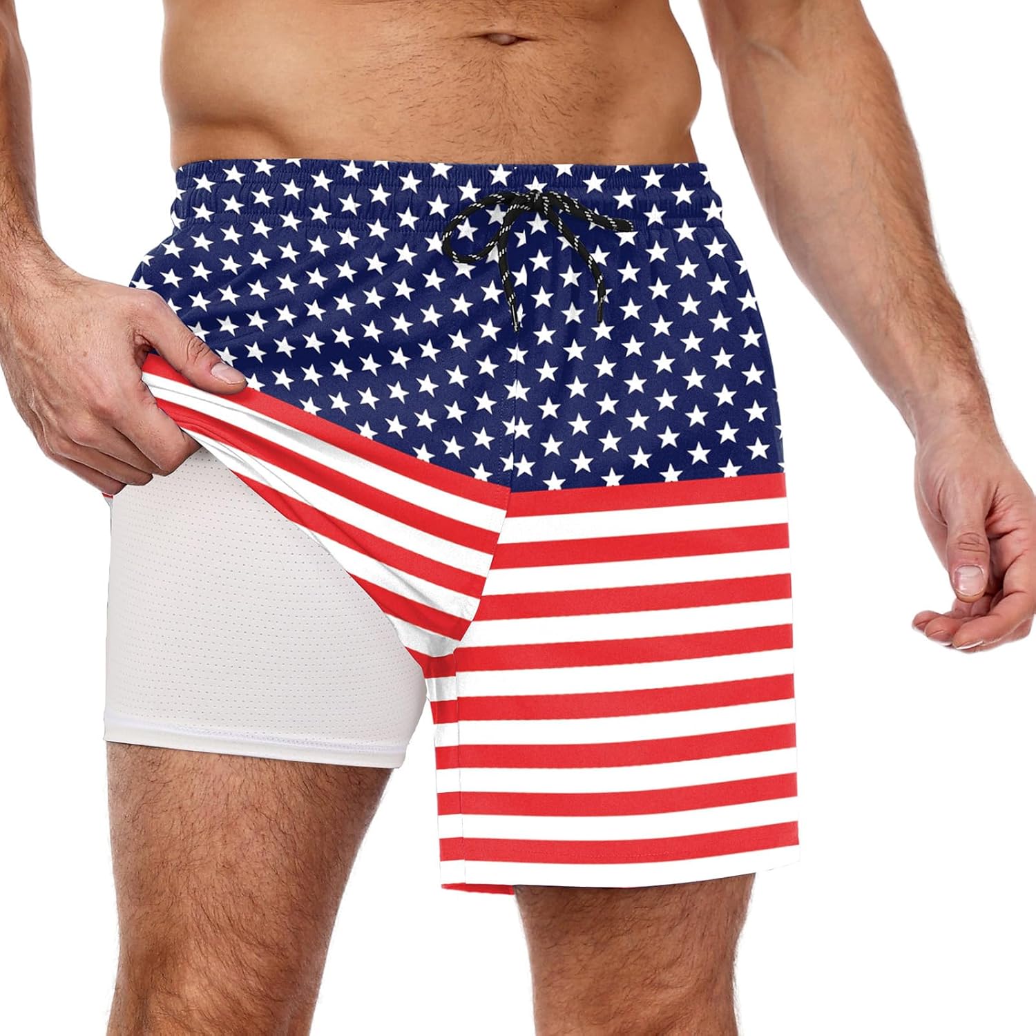 Men's Swim Trunks Quick Dry Bathing Suit with Compression Liner Board Shorts - Picture 38 of 44