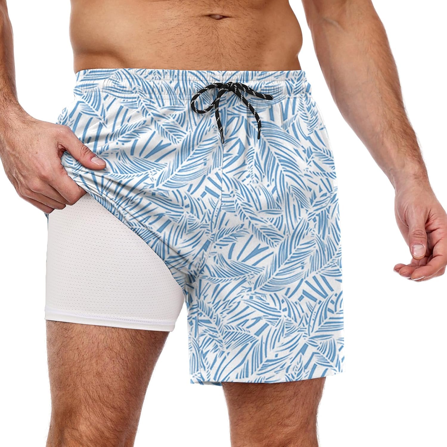 Men's Swim Trunks Quick Dry Bathing Suit with Compression Liner Board Shorts - Picture 39 of 44