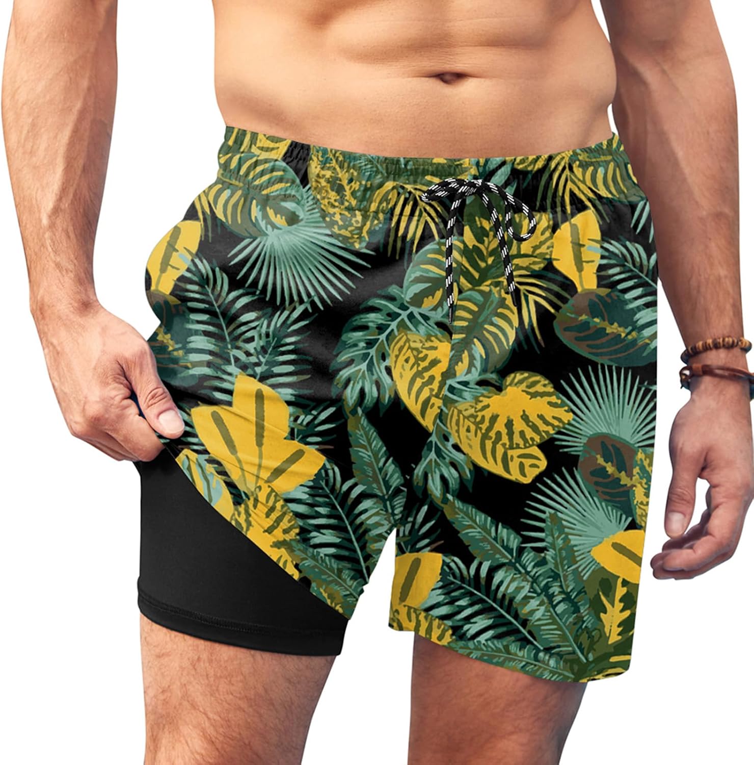 Men's Swim Trunks Quick Dry Bathing Suit with Compression Liner Board Shorts - Picture 40 of 44