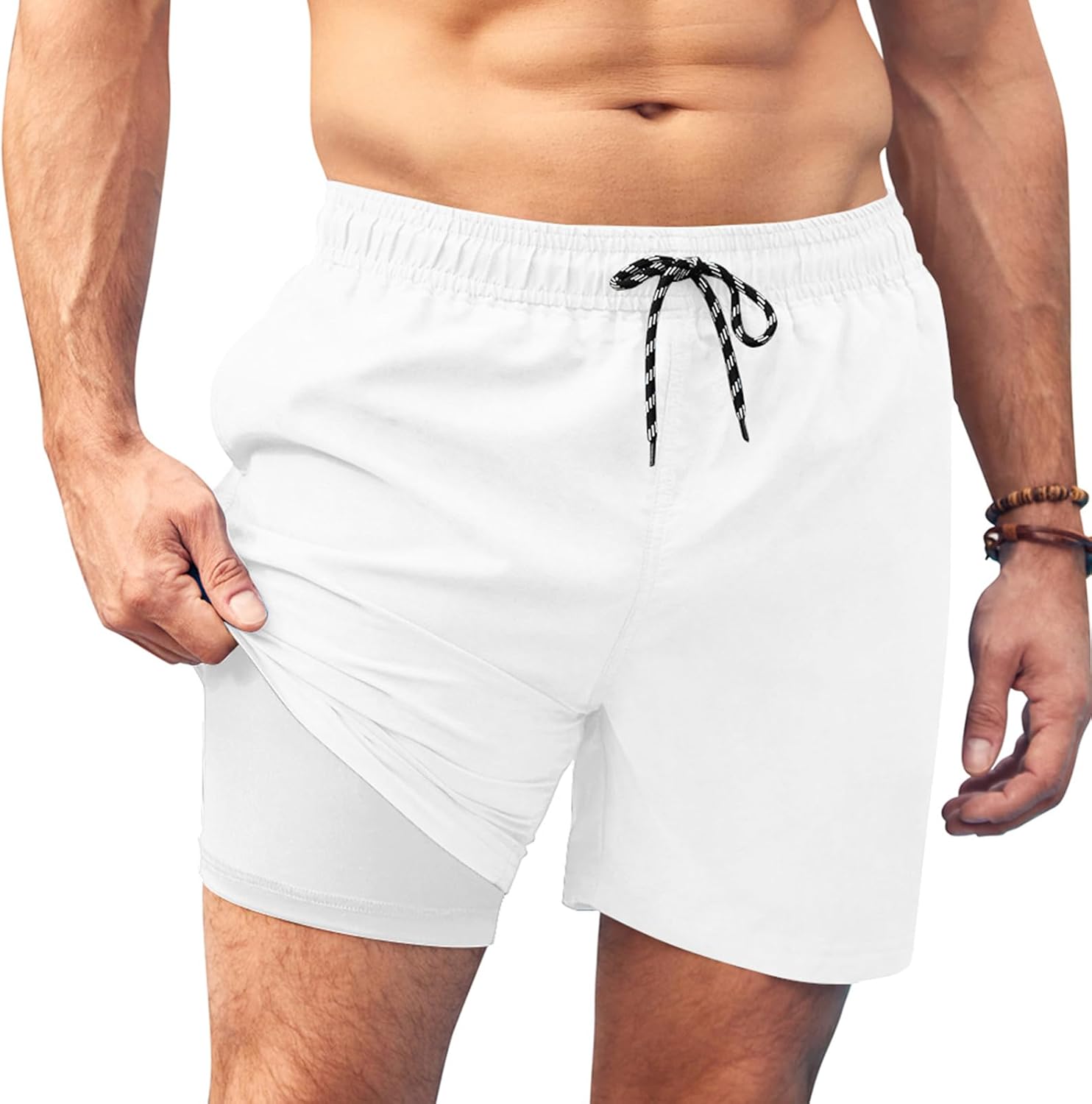 Men's Swim Trunks Quick Dry Bathing Suit with Compression Liner Board Shorts - Picture 42 of 44