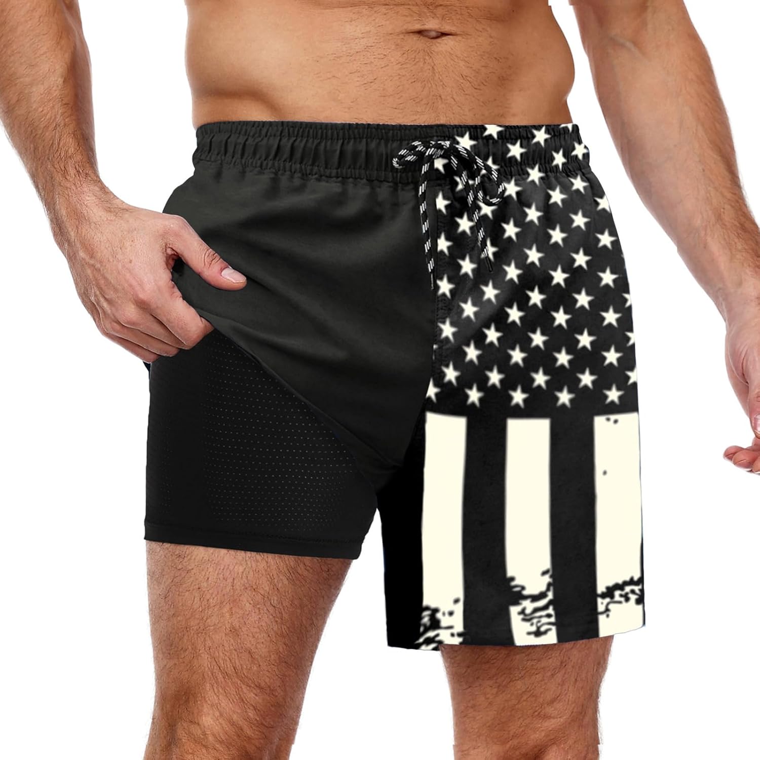 Men's Swim Trunks Quick Dry Bathing Suit with Compression Liner Board Shorts - Picture 43 of 44