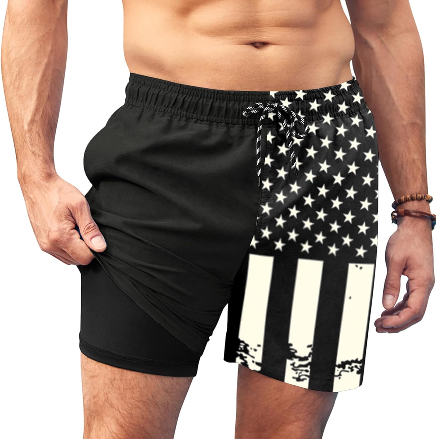 Men's Swim Trunks Quick Dry Bathing Suit with Compression Liner Board Shorts - Picture 44 of 44