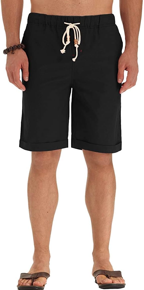 Linen Shorts Casual Drawstring Summer Beach Shorts for men, 11" Inseam - Picture 26 of 75
