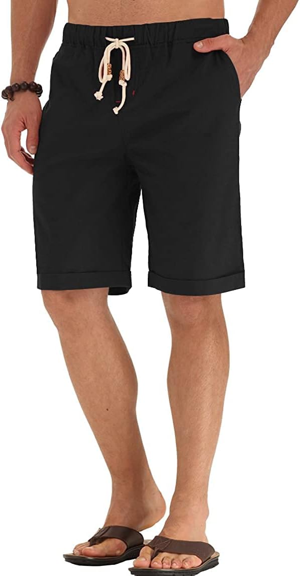 Linen Shorts Casual Drawstring Summer Beach Shorts for men, 11" Inseam - Picture 27 of 75