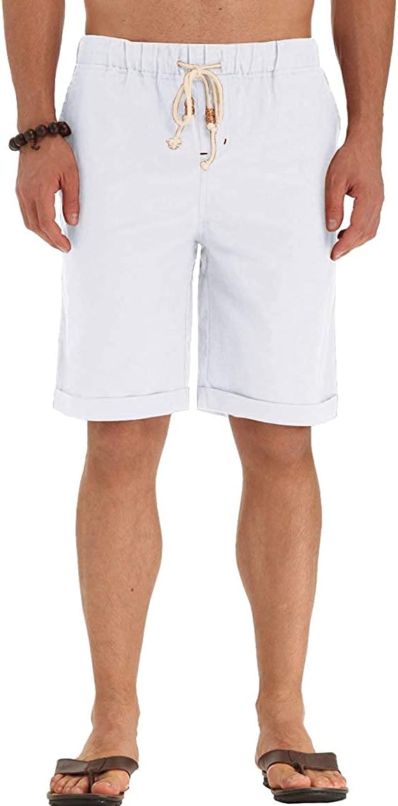Linen Shorts Casual Drawstring Summer Beach Shorts for men, 11" Inseam - Picture 30 of 75