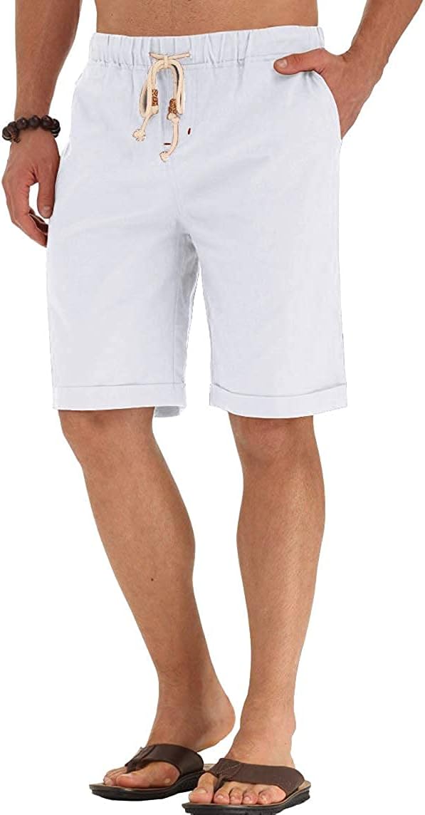 Linen Shorts Casual Drawstring Summer Beach Shorts for men, 11" Inseam - Picture 31 of 75