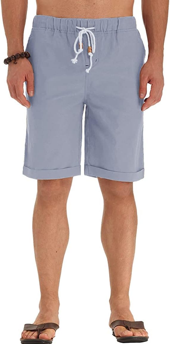 Linen Shorts Casual Drawstring Summer Beach Shorts for men, 11" Inseam - Picture 34 of 75