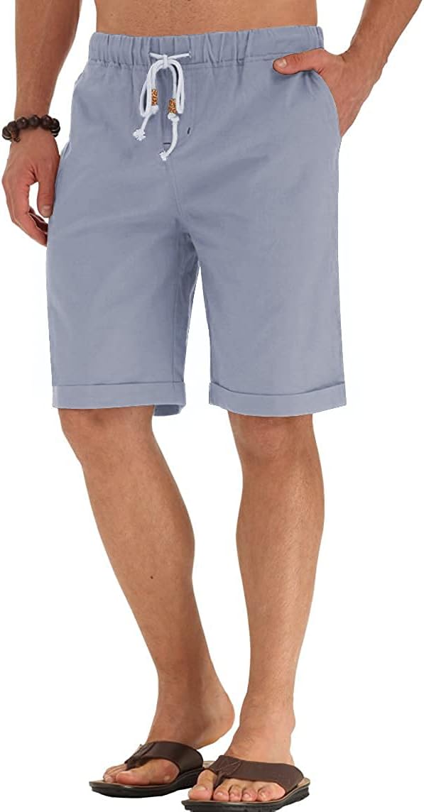 Linen Shorts Casual Drawstring Summer Beach Shorts for men, 11" Inseam - Picture 35 of 75
