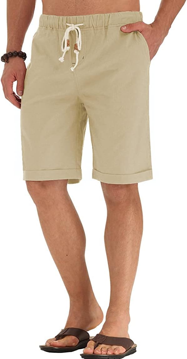 Linen Shorts Casual Drawstring Summer Beach Shorts for men, 11" Inseam - Picture 39 of 75