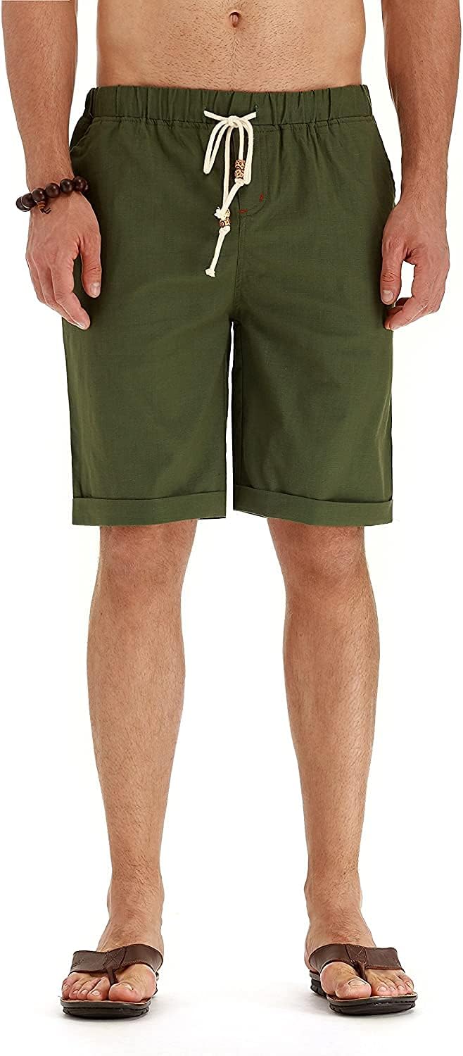 Linen Shorts Casual Drawstring Summer Beach Shorts for men, 11" Inseam - Picture 46 of 75