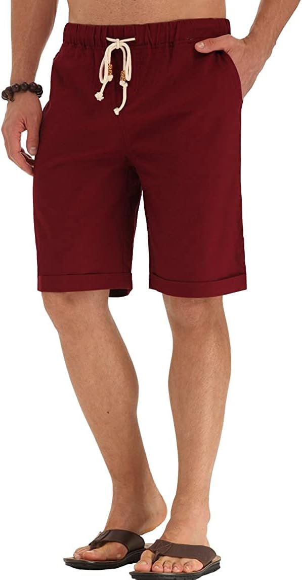 Linen Shorts Casual Drawstring Summer Beach Shorts for men, 11" Inseam - Picture 51 of 75