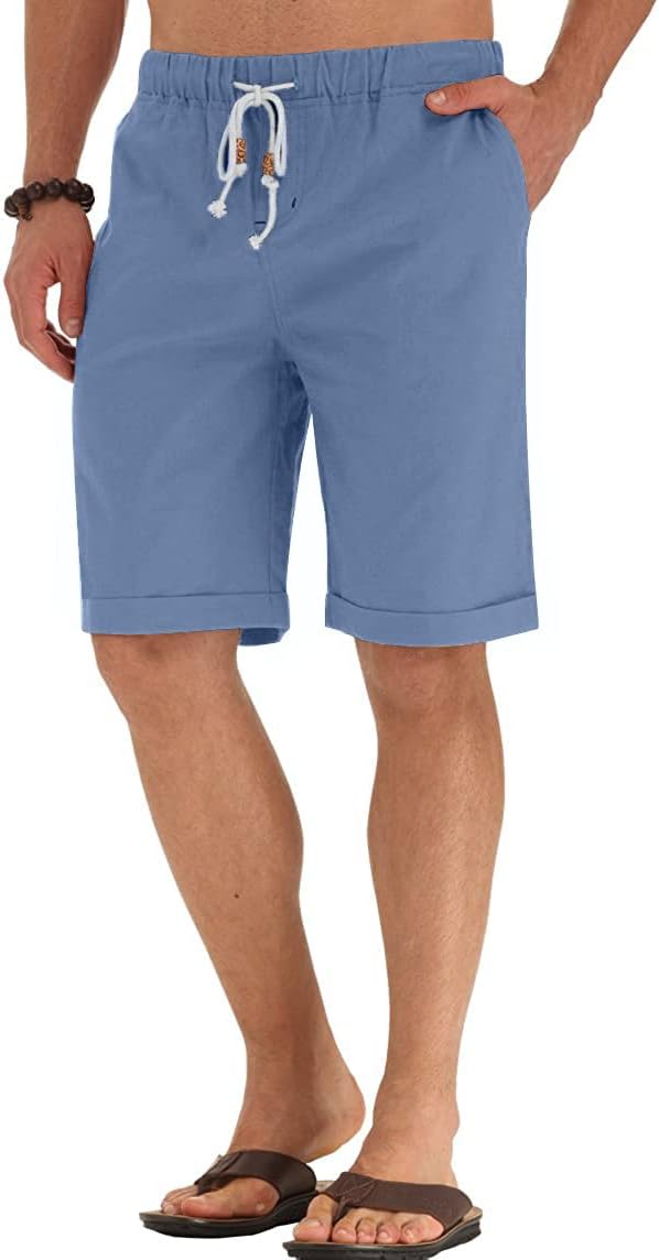 Linen Shorts Casual Drawstring Summer Beach Shorts for men, 11" Inseam - Picture 55 of 75