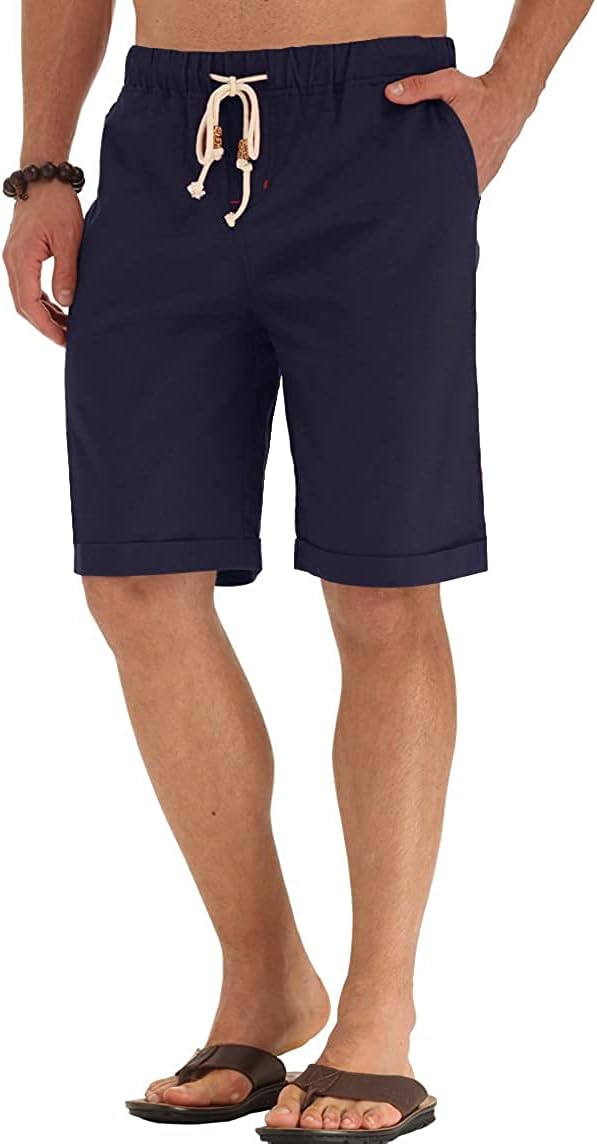 Linen Shorts Casual Drawstring Summer Beach Shorts for men, 11" Inseam - Picture 59 of 75