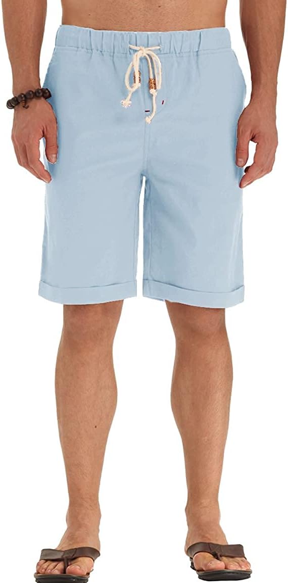 Linen Shorts Casual Drawstring Summer Beach Shorts for men, 11" Inseam - Picture 62 of 75
