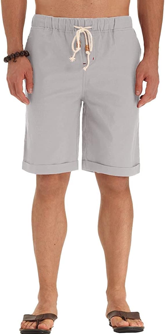 Linen Shorts Casual Drawstring Summer Beach Shorts for men, 11" Inseam - Picture 66 of 75