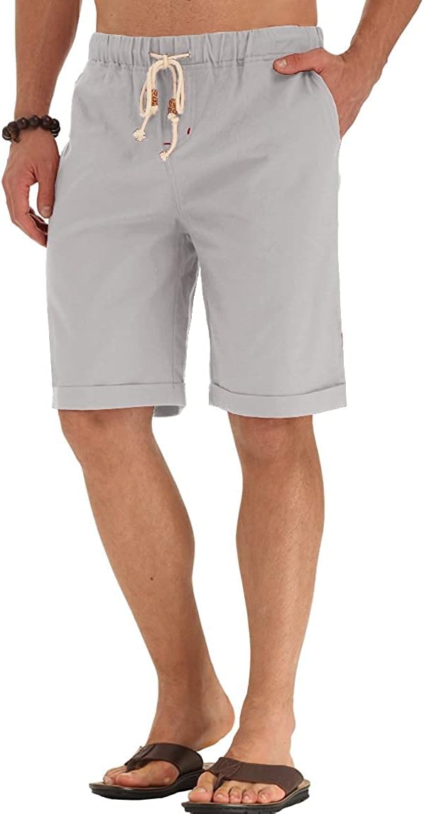 Linen Shorts Casual Drawstring Summer Beach Shorts for men, 11" Inseam - Picture 67 of 75