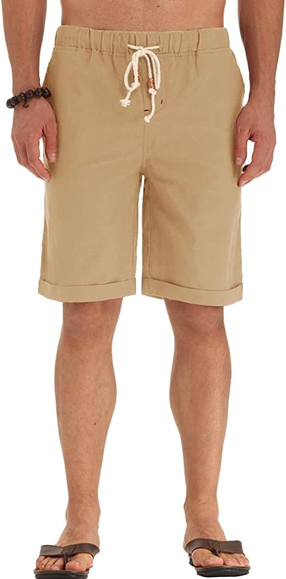 Linen Shorts Casual Drawstring Summer Beach Shorts for men, 11" Inseam - Picture 70 of 75