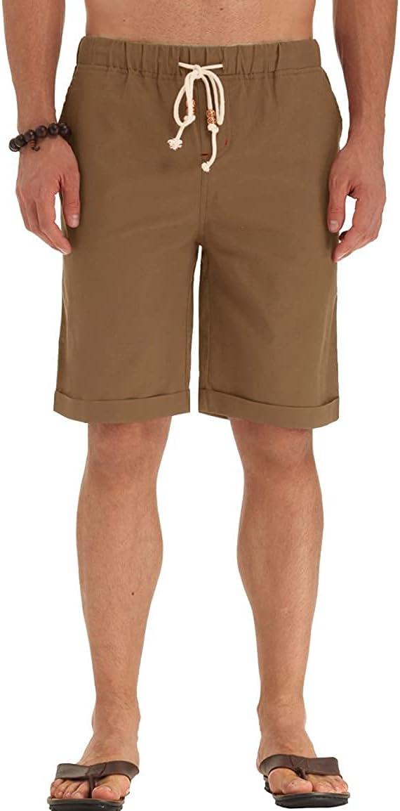 Linen Shorts Casual Drawstring Summer Beach Shorts for men, 11" Inseam - Picture 74 of 75