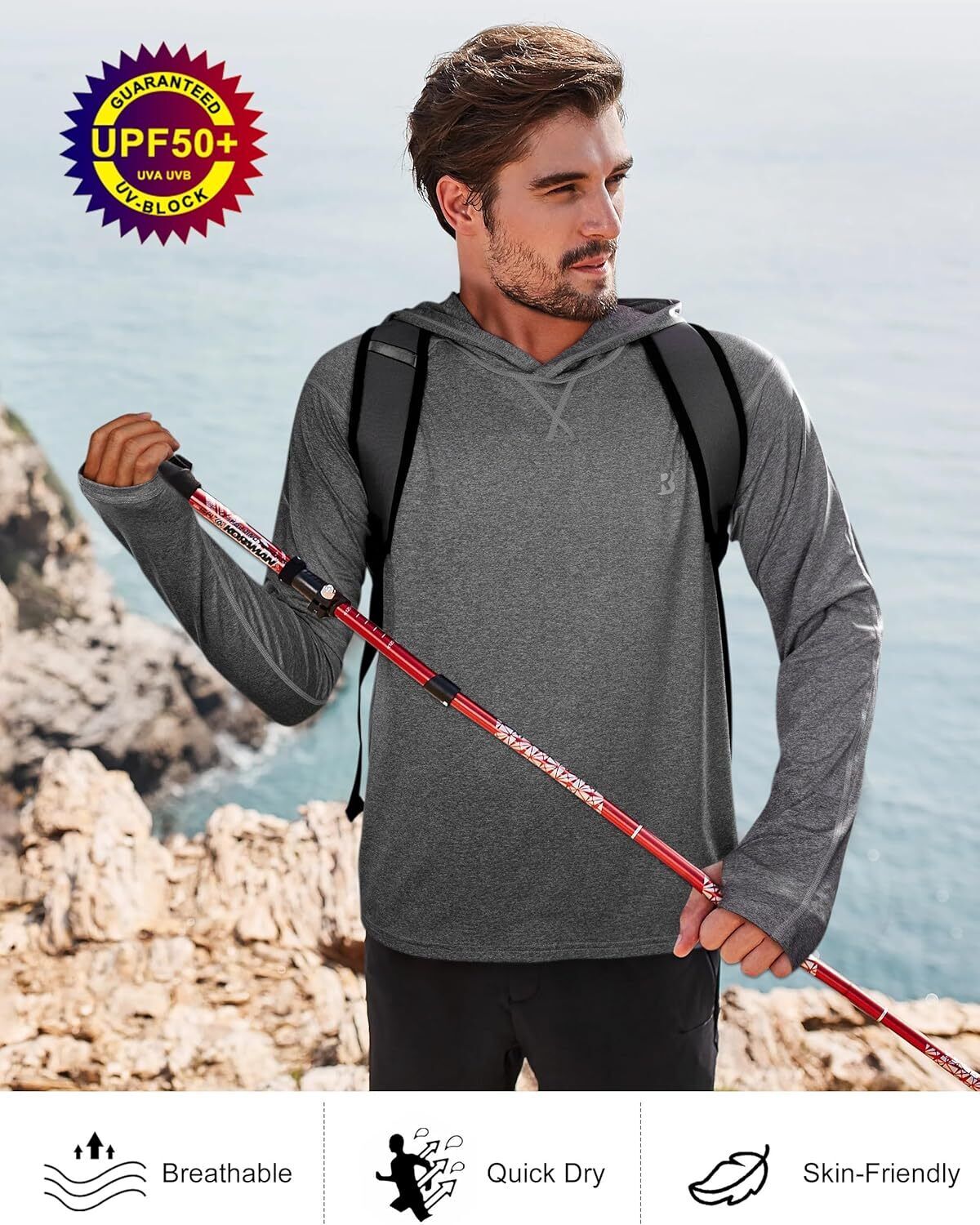 Mens UPF 50+ Fishing Shirts UV Sun Hoodie Hiking Running Athletic Workout Shirt - Picture 23 of 81