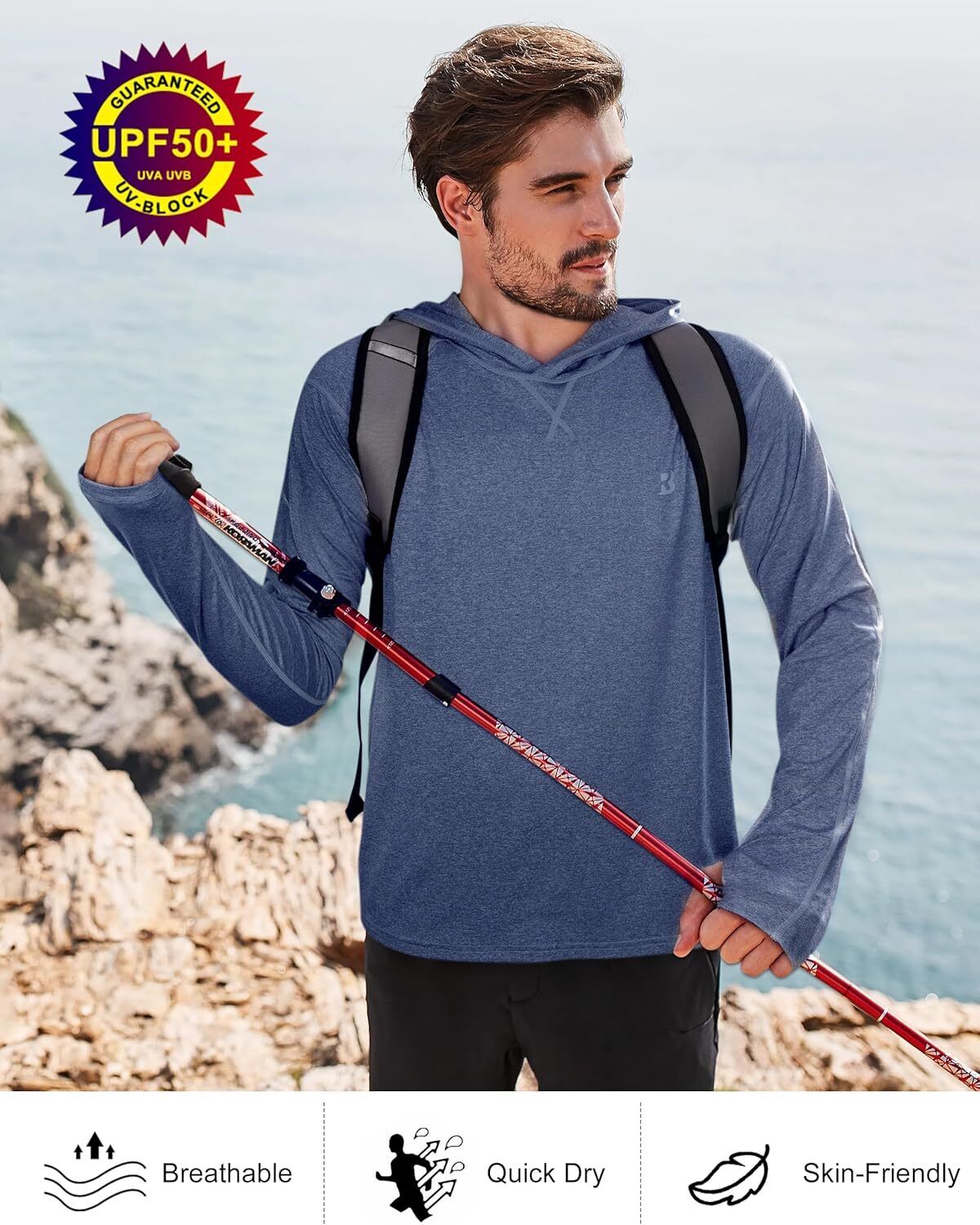 Mens UPF 50+ Fishing Shirts UV Sun Hoodie Hiking Running Athletic Workout Shirt - Picture 28 of 81